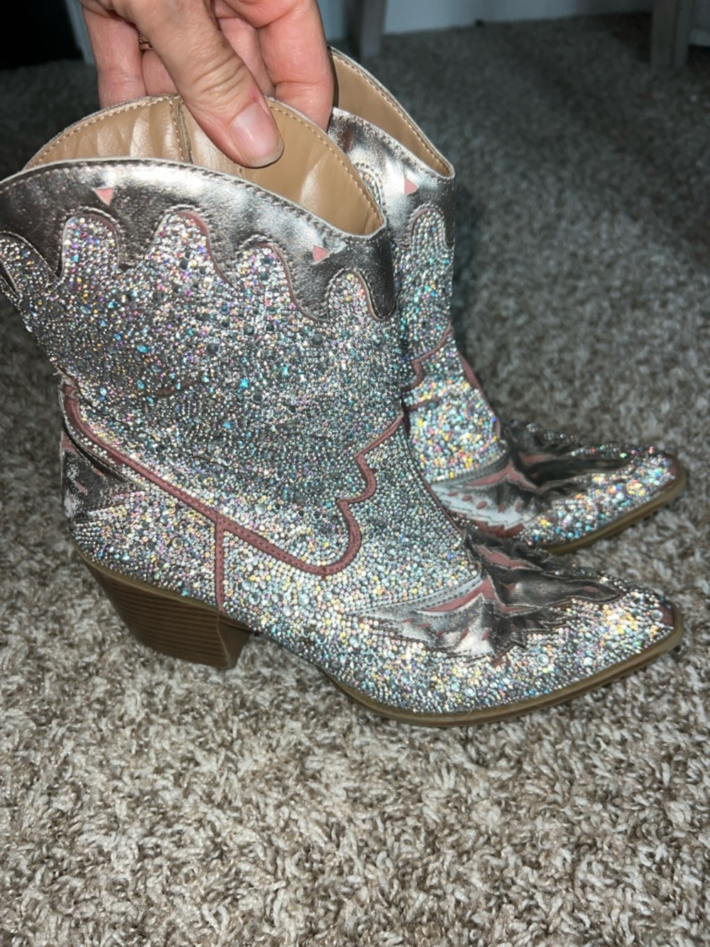 Wild Pair Silver Rhinestone Western Ankle Boots - Picture 12 of 15